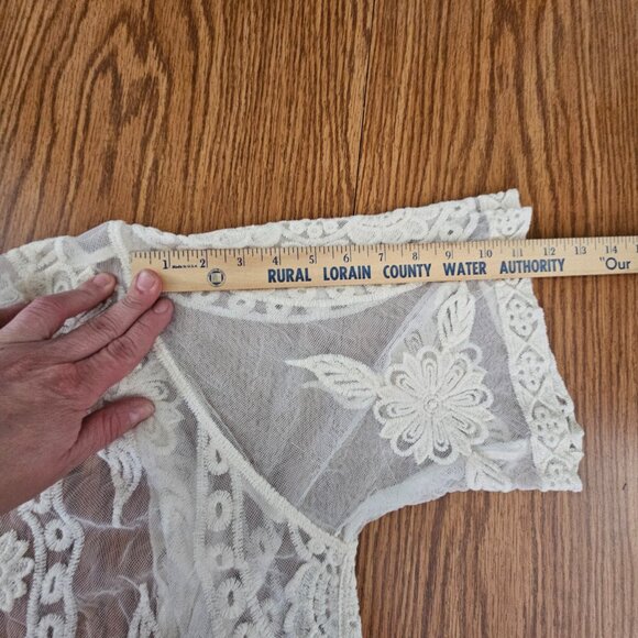 Boho Sheer Embroidered Lace Kimono Cardigan Duster OS Beach coverup Cottagecore - Picture 4 of 5